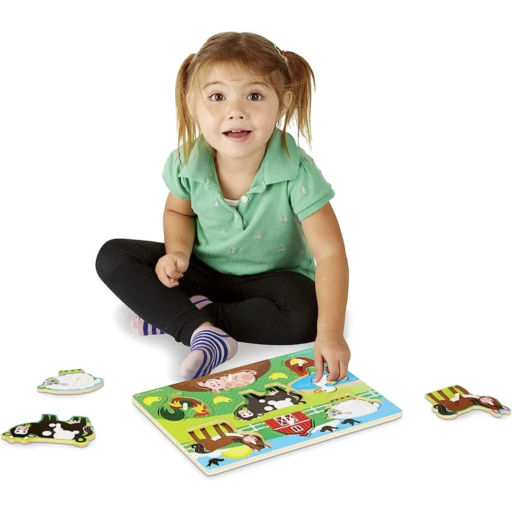 Melissa & Doug | Pack mit 3 | Steckpuzzles aus Holz – Bauernhoftiere Safari und Fahrzeuge. – Bild 2