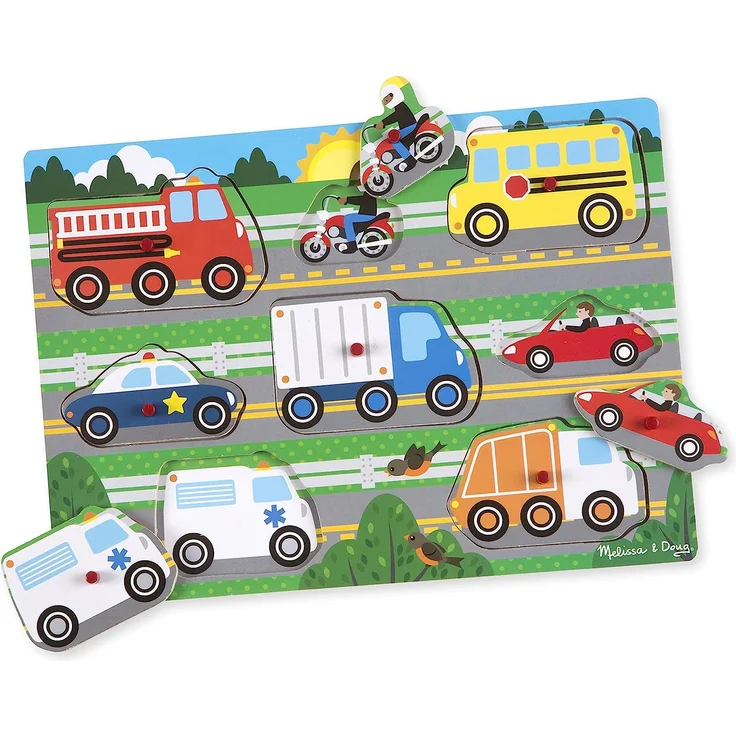 Melissa & Doug | Pack mit 3 | Steckpuzzles aus Holz – Bauernhoftiere Safari und Fahrzeuge. – Bild 5