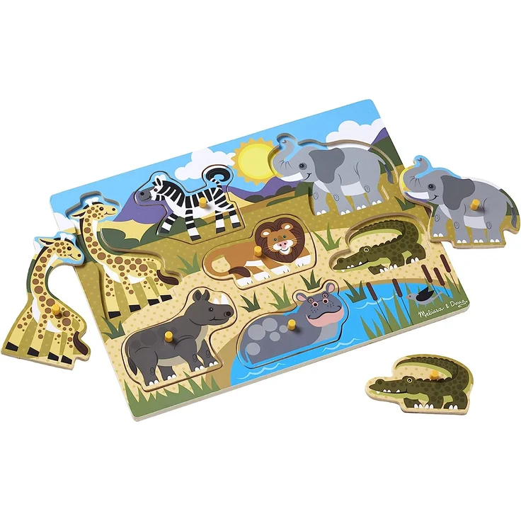 Melissa & Doug | Pack mit 3 | Steckpuzzles aus Holz – Bauernhoftiere Safari und Fahrzeuge. – Bild 4