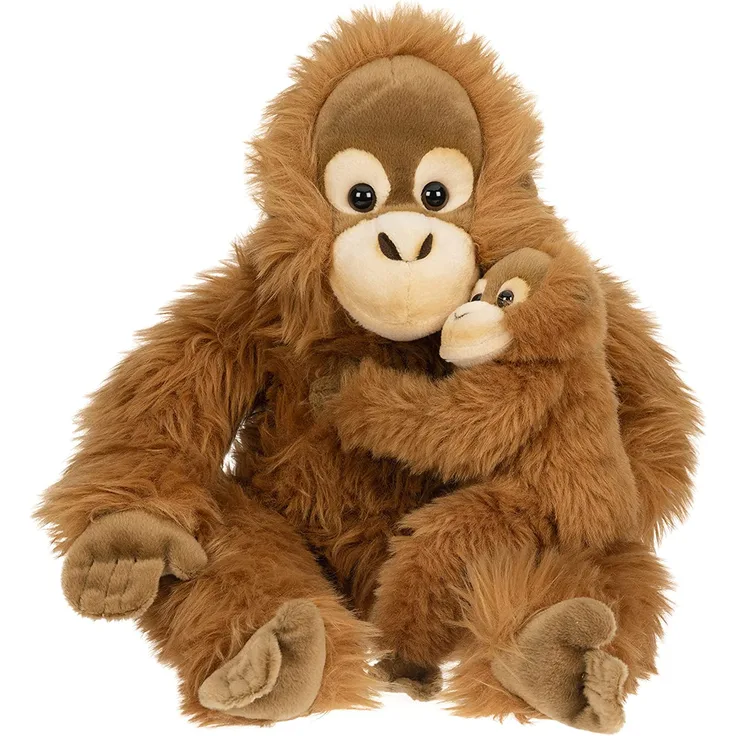 Uni-Toys - Orang-Utan mit Baby, sitzend - 30 cm (Höhe) - AFFE - Plüschtier, Kuscheltier, EW-25161, Braun