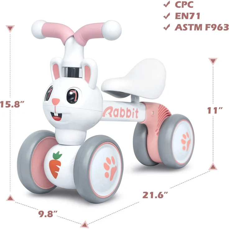 XIAPIA Kinder Laufrad ab 1 Jahr Lauflernrad für 10 - 36 Monate Baby, TÜV geprüft Erst Rutschrad Fahrzeug Geschenke für Jungen/Mädchen Kleinkind Spielzeug (Hase) – Bild 2