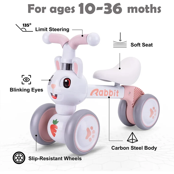XIAPIA Kinder Laufrad ab 1 Jahr Lauflernrad für 10 - 36 Monate Baby, TÜV geprüft Erst Rutschrad Fahrzeug Geschenke für Jungen/Mädchen Kleinkind Spielzeug (Hase) – Bild 4