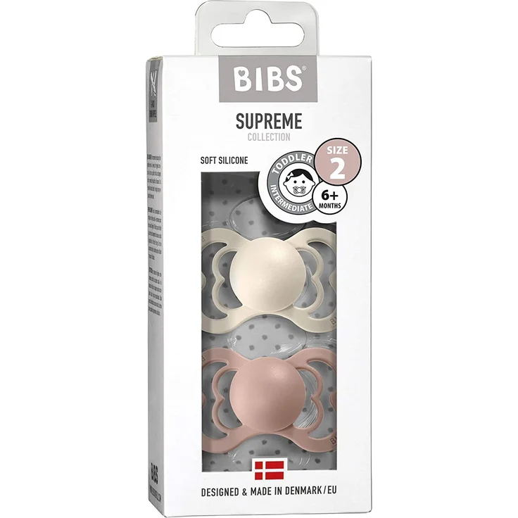 BIBS Supreme Schnuller 2er-Pack, BPA-frei, Symmetrischer Nippel. Silikon, Hergestellt in Dänemark. 6-18 Monate (2er Pack), Ivory/Blush – Bild 3