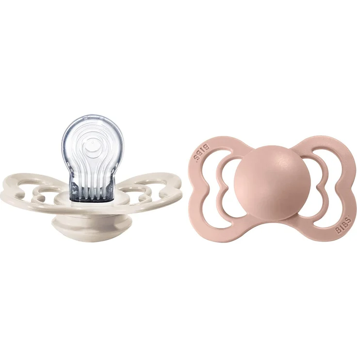 BIBS Supreme Schnuller 2er-Pack, BPA-frei, Symmetrischer Nippel. Silikon, Hergestellt in Dänemark. 6-18 Monate (2er Pack), Ivory/Blush – Bild 1