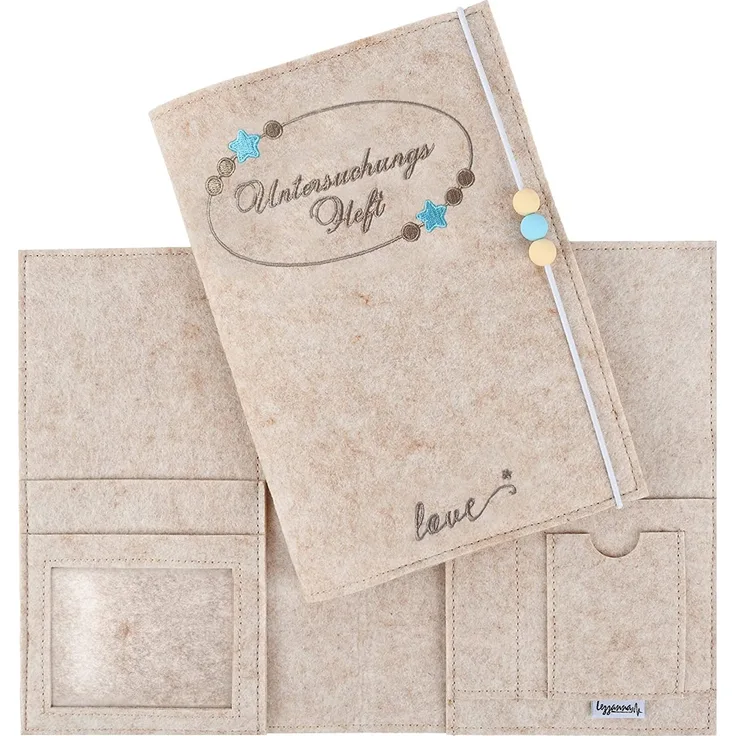 Lezzanna - Untersuchungsheft Hülle - U-Heft für Kinder – Gelbes Vorsorgeheft aus Filz – Impfpasshülle - Schutzhülle - Geschenk für werdende Mütter, zur Geburt oder Taufe (Beige blau)