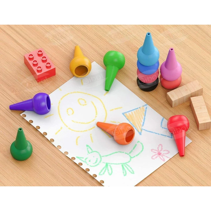 Gibot Kleinkinder Wachsmalstifte, Wachsmalstifte Ab 1 Jahr, 12 Farben Buntstifte Kinder, Sicher und Nicht Toxisch Stapelbares Spielzeug für Kinder, Geburtstags/Weihnachtsgeschenke für Kinder – Bild 3