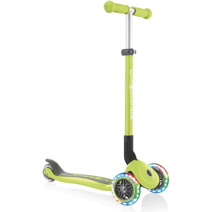 Globber Unisex Jugend Primo Foldable Lights, grün mit Leuchtrollen Scooter, One Size