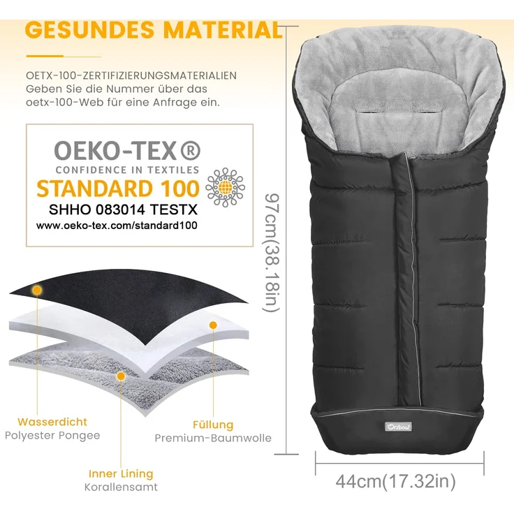 Orzbow Fußsack für Kinderwagen Buggy,Baby Fußsack Schlafsack,Babyfußsack für Babyschale,Winterfußsack mit Reißverschluss Waschbar Passend für Alle Kinderwagen (Schwarz,Groß) – Bild 6