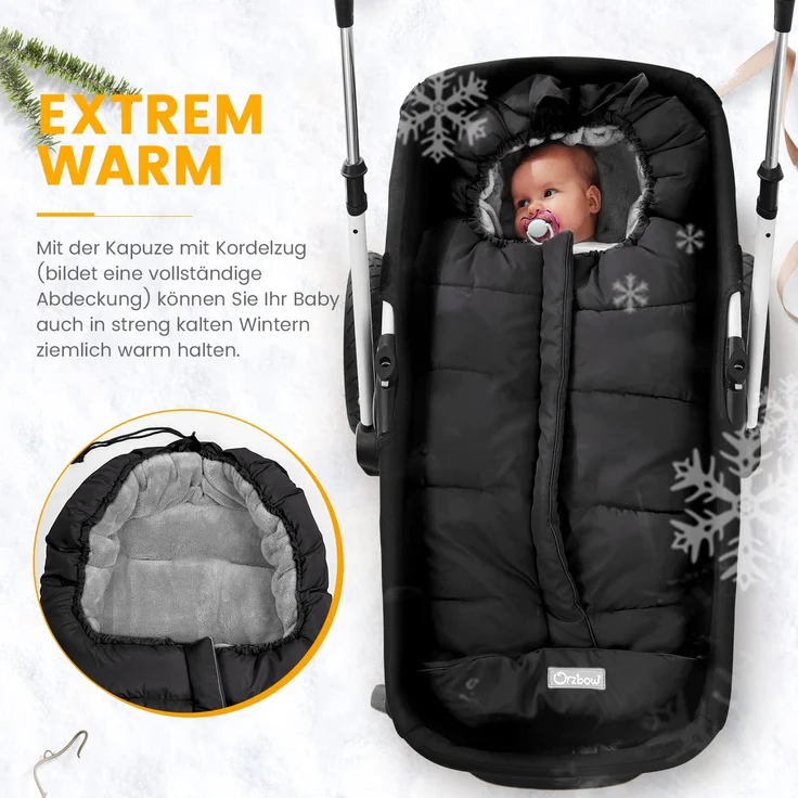 Orzbow Fusack fr Kinderwagen Buggy,Baby Fusack Schlafsack,Babyfusack  fr Babyschale,Winterfusack mit Reiverschluss Waschbar Passend fr Alle  Kinderwagen (Schwarz,Gro): Tests, Infos & Preisvergleich