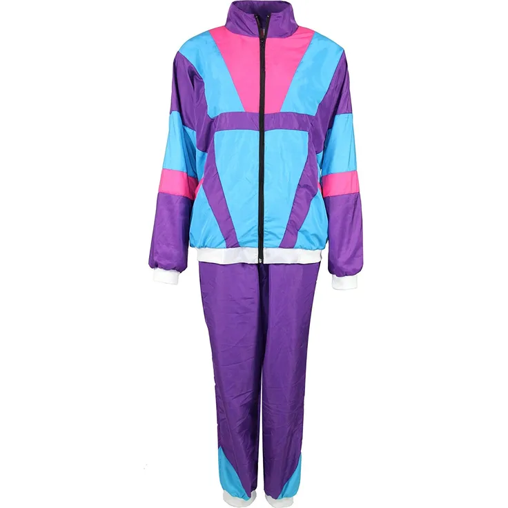 Foxxeo 80er Jahre Kostüm für Erwachsene Premium 80s Trainingsanzug Assianzug Assi - Herren Größe S-XXXXL - Fasching Karneval Anzug, Farbe lila türkis rosa, Größe: L