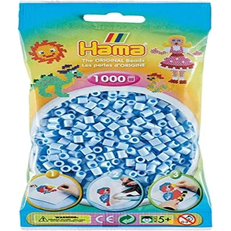 Hama Perlen 207-97 Bügelperlen Beutel mit ca. 1. 000 Midi Bastelperlen mit Durchmesser 5 mm in Pastell Eisblau, kreativer Bastelspaß für Groß und Klein