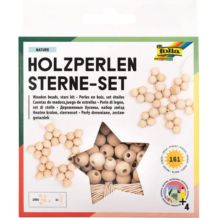 Holzperlen-Set - Sterne - Natur - ca. 161 Teile