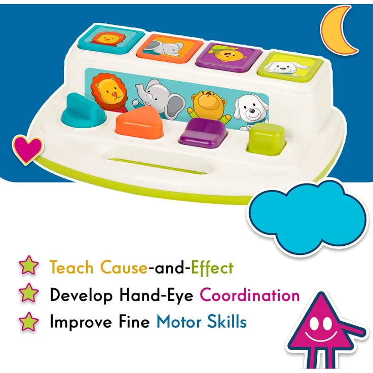 Battat Baby Spielzeug Motorikspielzeug – Pop Up Activity Center mit Tieren – Lernspielzeug mit Tasten zum Drücken, Babyspielzeug Kinder ab 18 Monate für Grobmotorik und Feinmotorik - Preisvergleich – Bild 4
