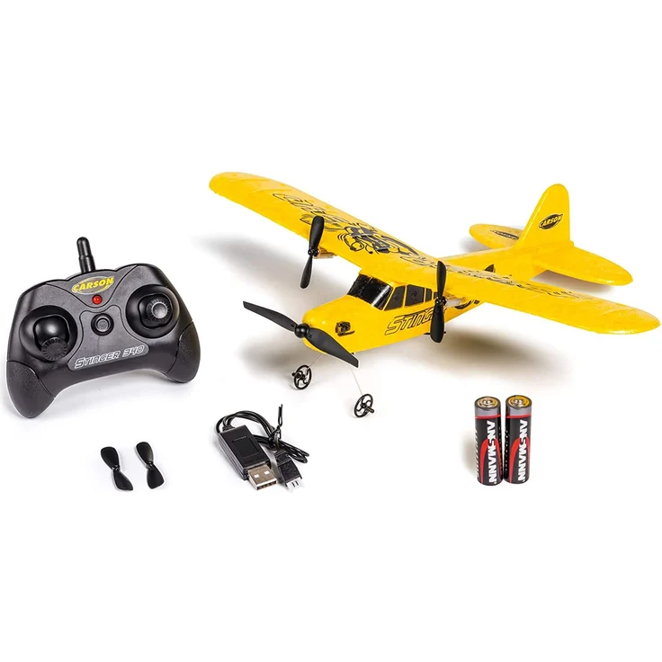 Carson 500505029 500505029-Stinger 340 2.4G RTF, Ferngesteuerte Flugmodelle, Modell, RC Flugzeug, inkl. Batterien und Fernsteuerung, 100% flugfertig, gelb – Bild 1