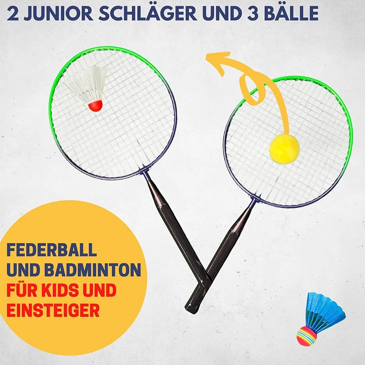 Best Sporting Mini Badminton Set 2 Schläger inklusive Federball, Softball und Schaumstoff-Federball – Bild 2