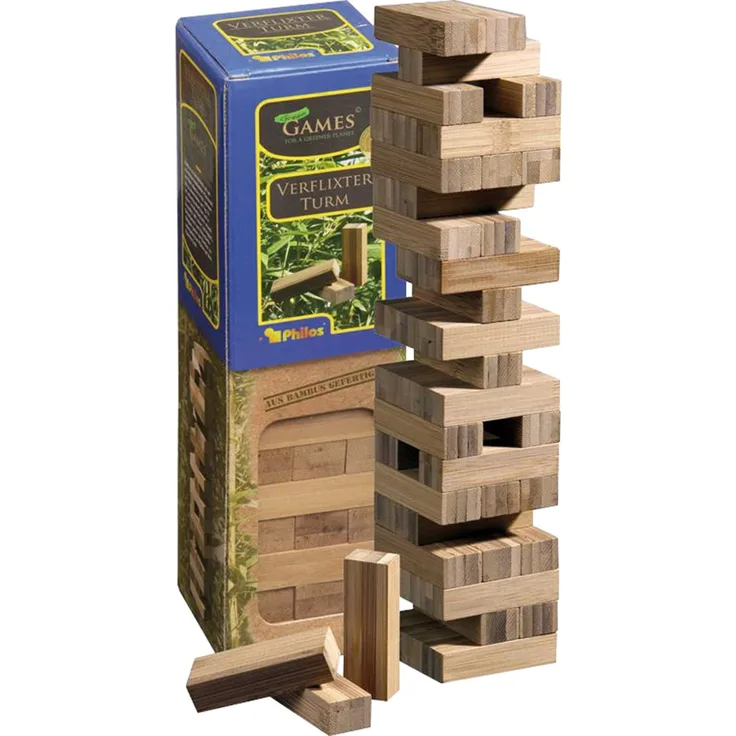 Philos 3260 - Verflixter Turm, Bambus, Höhe 25,5 cm, Green Games, Geschicklichkeitsspiel