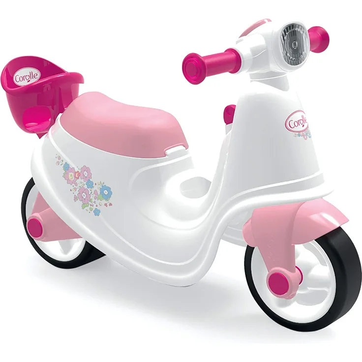 Smoby – Corolle – Tritor Scooter – für Kinder ab 18 Monaten – leise Räder – Spielzeugkiste – integrierter Puppenständer – 721004