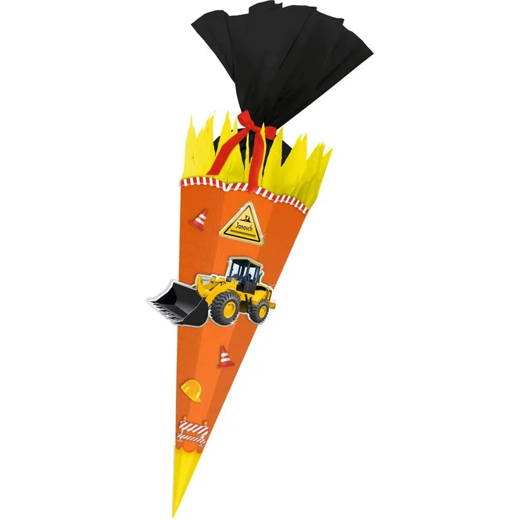 Ursus 9870010 Bastelset Baustelle, Easy Line, 6 eckige Schultüte aus 3D Wellpappe, 2 Rollen Bastelkrepp, Satinband und Stanzteile, alle Teile vorgestanzt, Höhe 68 cm, Durchmesser 20 cm
