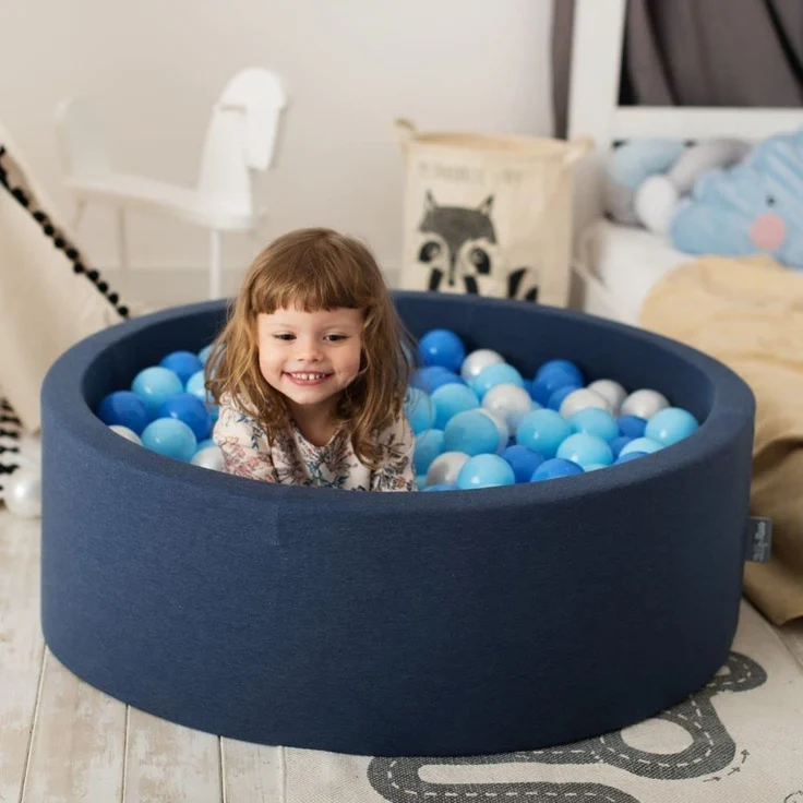 KiddyMoon Bällebad 90X30cm/300 Bälle ∅ 7Cm Bällepool Mit Bunten Bällen Für Babys Kinder Rund, Dunkelblau:Babyblau/Blau/Perle – Bild 8
