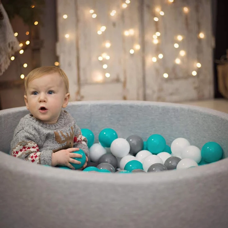 KiddyMoon Bällebad 90X30cm/300 Bälle ∅ 7Cm Bällepool Mit Bunten Bällen Für Babys Kinder Rund, Dunkelblau:Babyblau/Blau/Perle – Bild 9