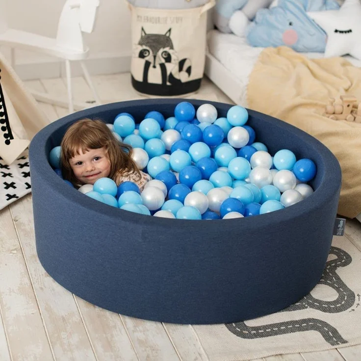 KiddyMoon Bällebad 90X30cm/300 Bälle ∅ 7Cm Bällepool Mit Bunten Bällen Für Babys Kinder Rund, Dunkelblau:Babyblau/Blau/Perle – Bild 4