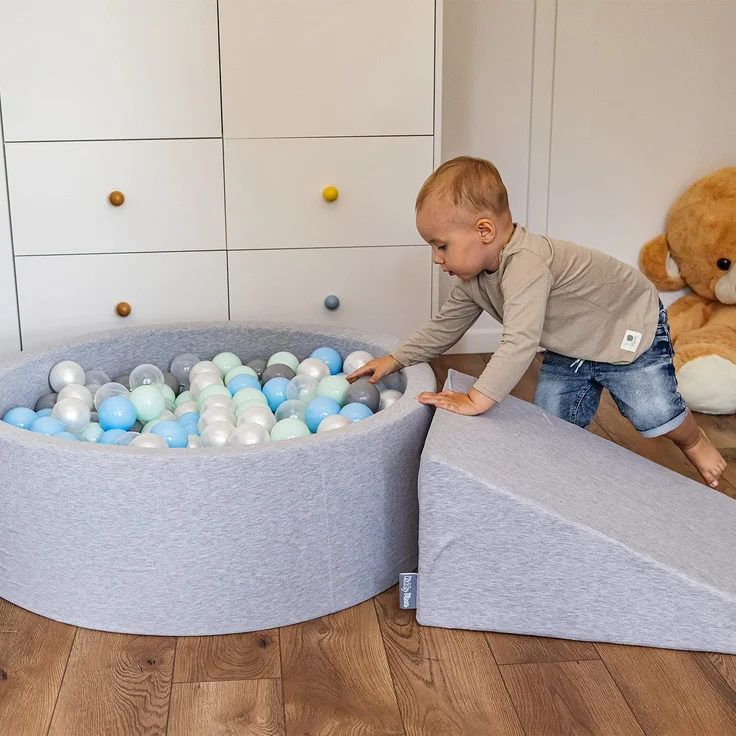 KiddyMoon Bällebad 90X30cm/300 Bälle ∅ 7Cm Bällepool Mit Bunten Bällen Für Babys Kinder Rund, Dunkelblau:Babyblau/Blau/Perle – Bild 5