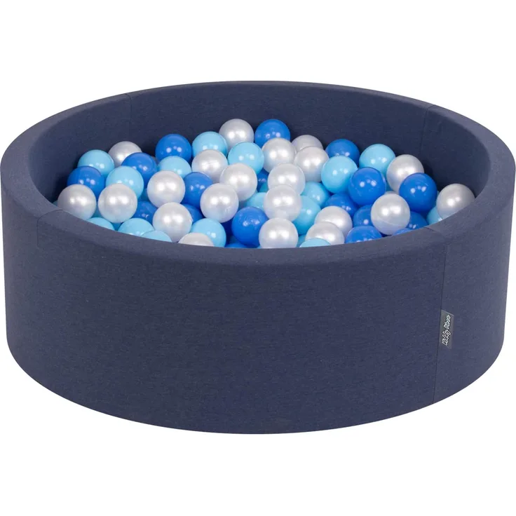 KiddyMoon Bällebad 90X30cm/300 Bälle ∅ 7Cm Bällepool Mit Bunten Bällen Für Babys Kinder Rund, Dunkelblau:Babyblau/Blau/Perle
