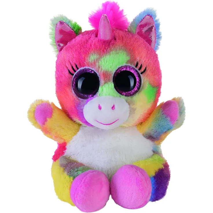 Bauer Spielwaren "Blickfänger Glitter" Lashy Einhorn: Kuscheltier mit Glitzer-Augen, ideal als Smartphone-Halter, waschbar, 15 cm, bunt (14229)