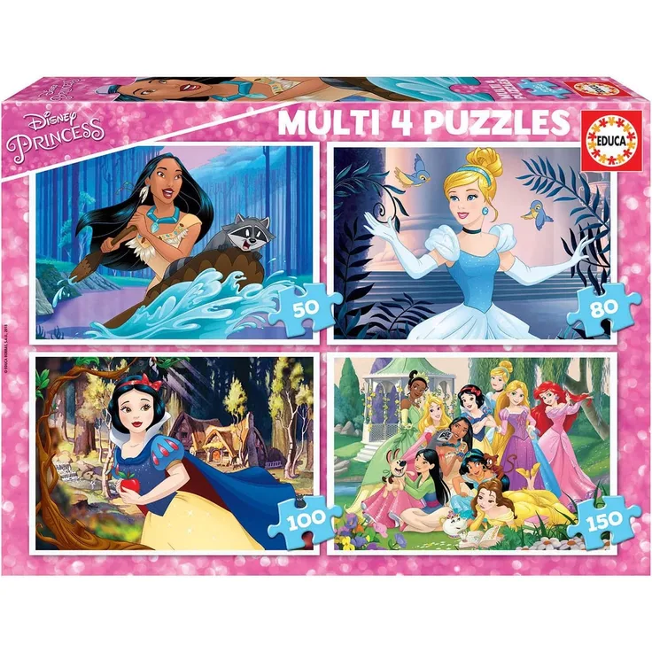 Educa 17637 Multi 4 Disney Princess 50-80-100-150