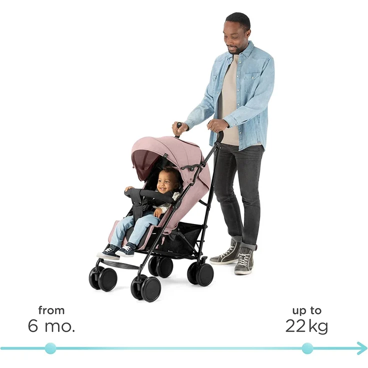 Kinderkraft Kinderwagen SIESTA, Leichte Reise Buggy, Verstellbare Rückenlehne, Liegeposition, Kleine Maße nach Zusammenklappen, Vergrößerbares Verdeck, Für ältere Kinder, bis 22 kg, Rosa – Bild 3