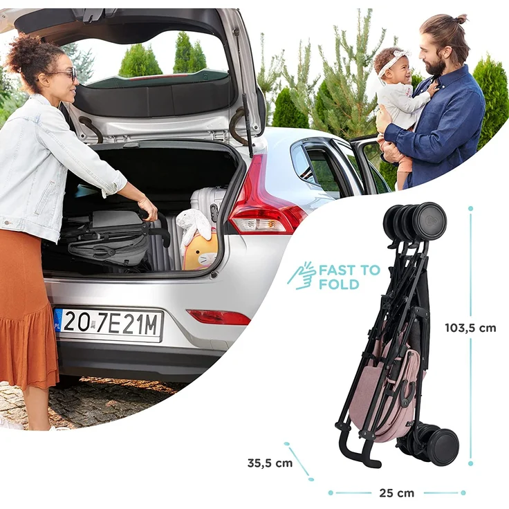 Kinderkraft Kinderwagen SIESTA, Leichte Reise Buggy, Verstellbare Rückenlehne, Liegeposition, Kleine Maße nach Zusammenklappen, Vergrößerbares Verdeck, Für ältere Kinder, bis 22 kg, Rosa – Bild 2