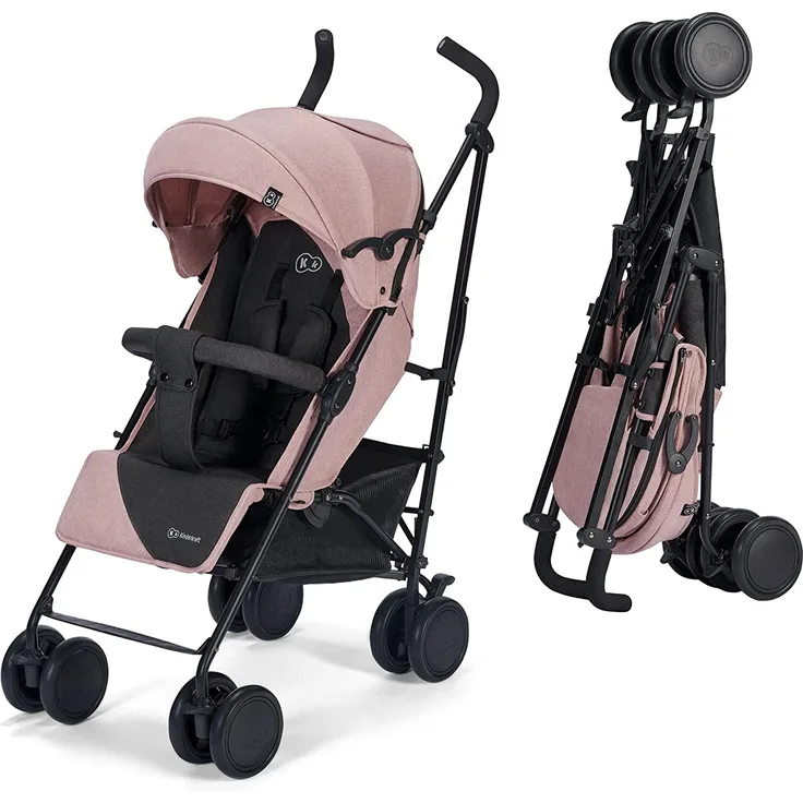 Kinderkraft Kinderwagen SIESTA, Leichte Reise Buggy, Verstellbare Rückenlehne, Liegeposition, Kleine Maße nach Zusammenklappen, Vergrößerbares Verdeck, Für ältere Kinder, bis 22 kg, Rosa