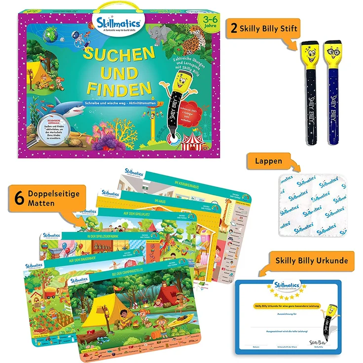 Skillmatics Lernspiel : Suchen und Finden | Geschenke und Vorschullernen für Kinder 3-6 Jahre | Wiederverwendbare Aktivitätsmatten mit 2 Stiften – Bild 2