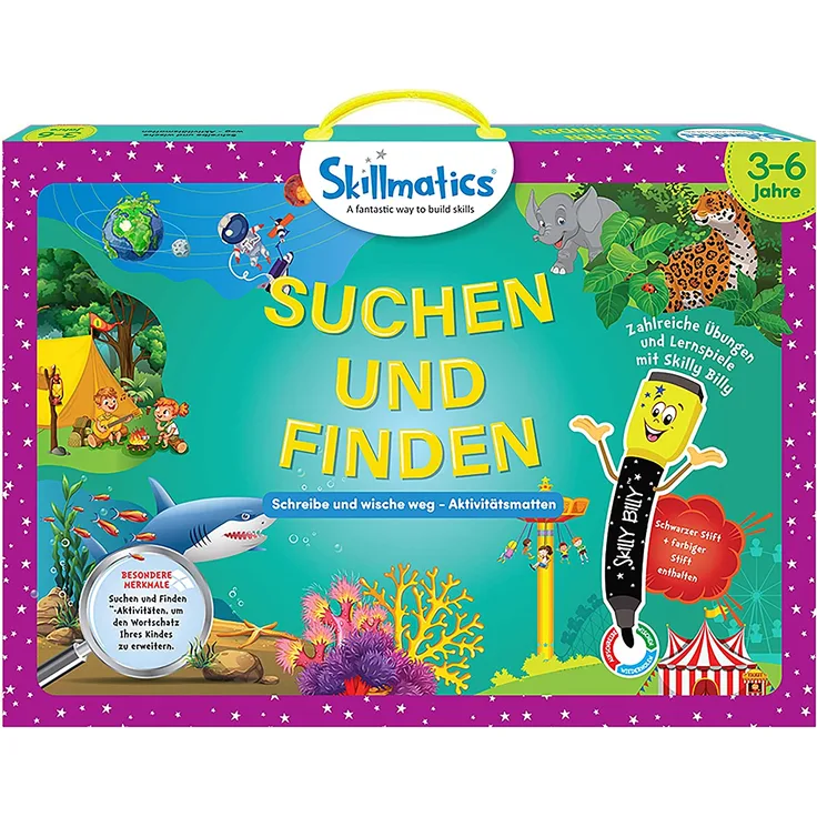 Skillmatics Lernspiel : Suchen und Finden | Geschenke und Vorschullernen für Kinder 3-6 Jahre | Wiederverwendbare Aktivitätsmatten mit 2 Stiften
