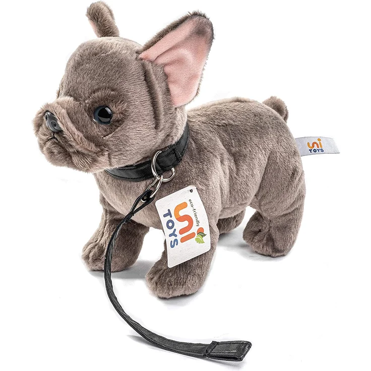 Uni-Toys - Französische Bulldogge mit Leine, grau - 26 cm (Länge) - Hund, Haustier - Plüschtier, Kuscheltier, Grau, HT-30145 – Bild 2