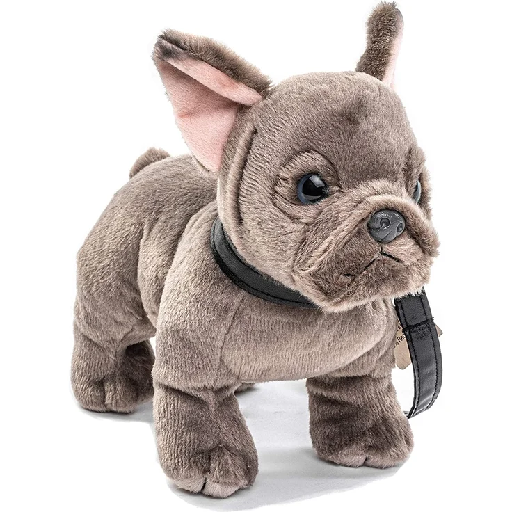 Uni-Toys - Französische Bulldogge mit Leine, grau - 26 cm (Länge) - Hund, Haustier - Plüschtier, Kuscheltier, Grau, HT-30145 – Bild 1