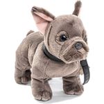 Uni-Toys - Französische Bulldogge mit Leine, grau - 26 cm (Länge) - Hund, Haustier - Plüschtier, Kuscheltier, Grau, HT-30145