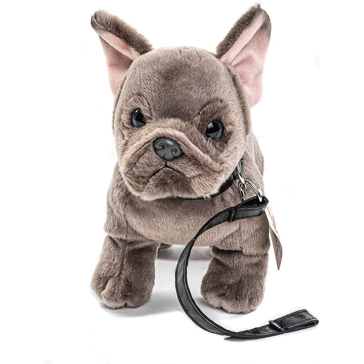 Uni-Toys - Französische Bulldogge mit Leine, grau - 26 cm (Länge) - Hund, Haustier - Plüschtier, Kuscheltier, Grau, HT-30145 – Bild 3