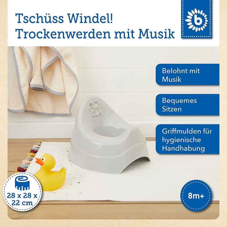 Bieco Töpfchen für Kinder mit Musik grau, mit Zebra Motiv, Ab 8 Monate WC/Klo Kinder-Toilette, Potty, Kindertopf, Lerntöpfchen, , Klositz Kinder - Preisvergleich – Bild 2