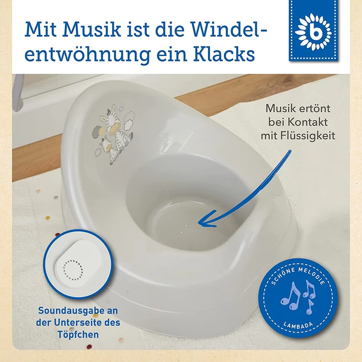 Bieco Töpfchen für Kinder mit Musik grau, mit Zebra Motiv, Ab 8 Monate WC/Klo Kinder-Toilette, Potty, Kindertopf, Lerntöpfchen, , Klositz Kinder - Preisvergleich – Bild 3