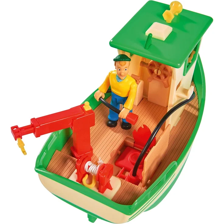 Simba 109251074 - Feuerwehrmann Sam Charlies Fischerboot, mit Charlie Figur, beweglicher Kran und mechanische Seilwinde, schwimmt auf dem Wasser, 19cm, für Kinder ab 3 Jahren – Bild 6