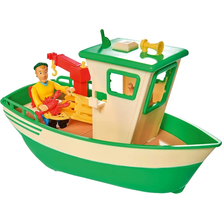 Simba 109251074 - Feuerwehrmann Sam Charlies Fischerboot, mit Charlie Figur, beweglicher Kran und mechanische Seilwinde, schwimmt auf dem Wasser, 19cm, für Kinder ab 3 Jahren – Bild 7