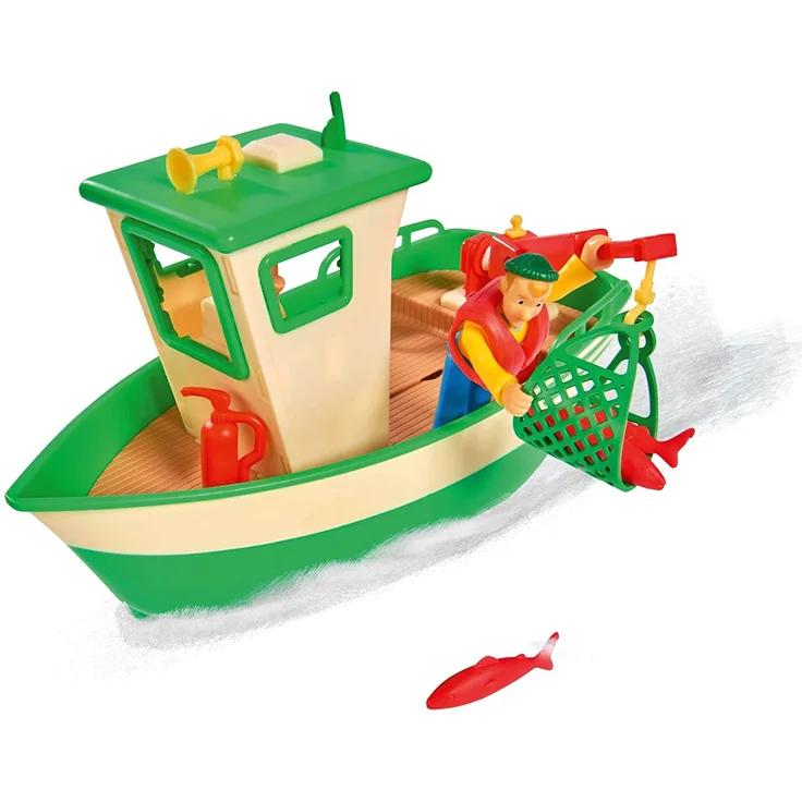 Simba 109251074 - Feuerwehrmann Sam Charlies Fischerboot, mit Charlie Figur, beweglicher Kran und mechanische Seilwinde, schwimmt auf dem Wasser, 19cm, für Kinder ab 3 Jahren – Bild 4