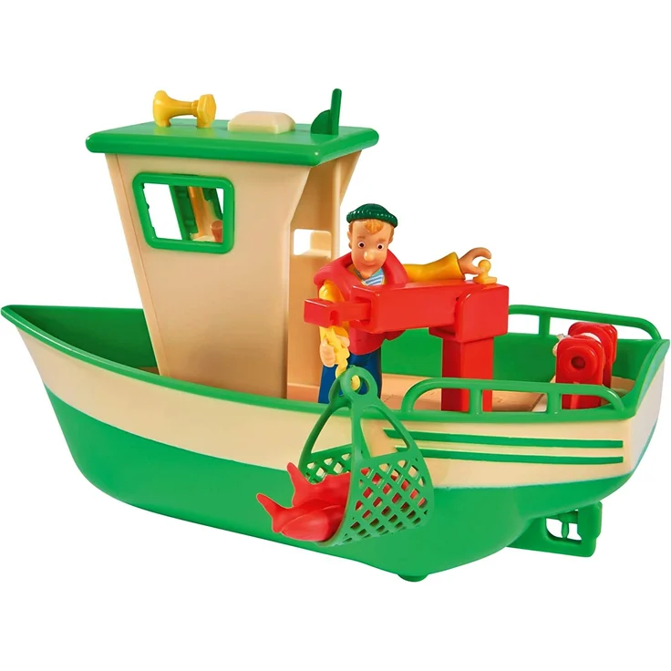 Simba 109251074 - Feuerwehrmann Sam Charlies Fischerboot, mit Charlie Figur, beweglicher Kran und mechanische Seilwinde, schwimmt auf dem Wasser, 19cm, für Kinder ab 3 Jahren – Bild 5