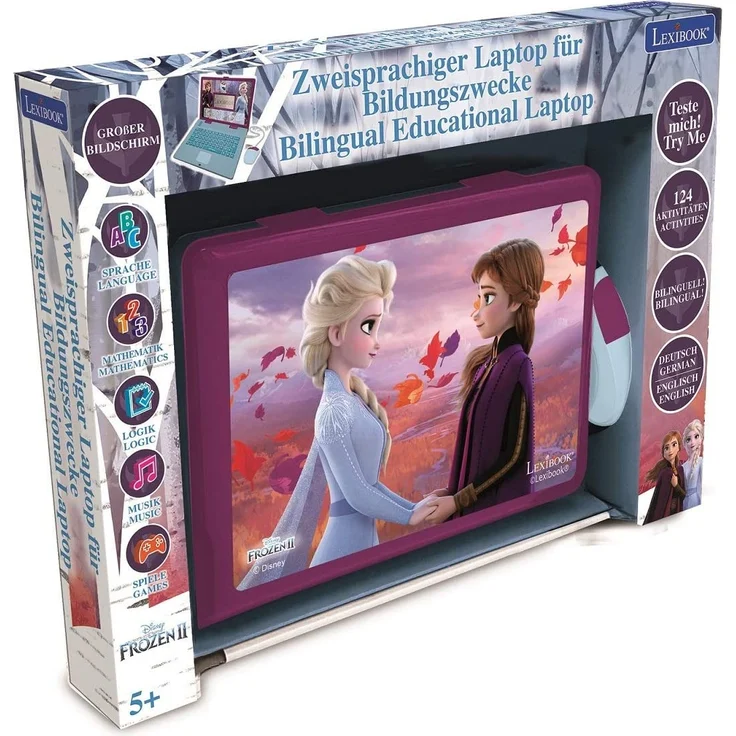 Lexibook JC598FZi3 Disney Frozen 2-Zweisprachiger Laptop für Bildungszwecke Englisch und Deutsch, 124 Aktivitäten, Mathematik, Logik, Musik, Uhr, Spiele-Spielzeug für Mädchen – Bild 4