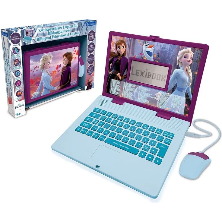 Lexibook JC598FZi3 Disney Frozen 2-Zweisprachiger Laptop für Bildungszwecke Englisch und Deutsch, 124 Aktivitäten, Mathematik, Logik, Musik, Uhr, Spiele-Spielzeug für Mädchen – Bild 1