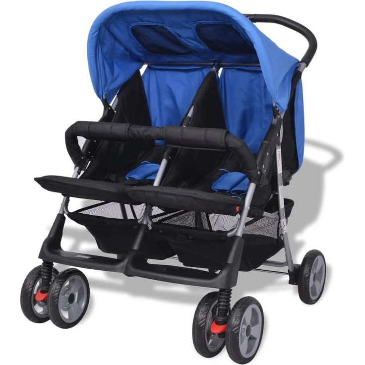 Baby Zwillingswagen Stahl Blau und Schwarz – Bild 3