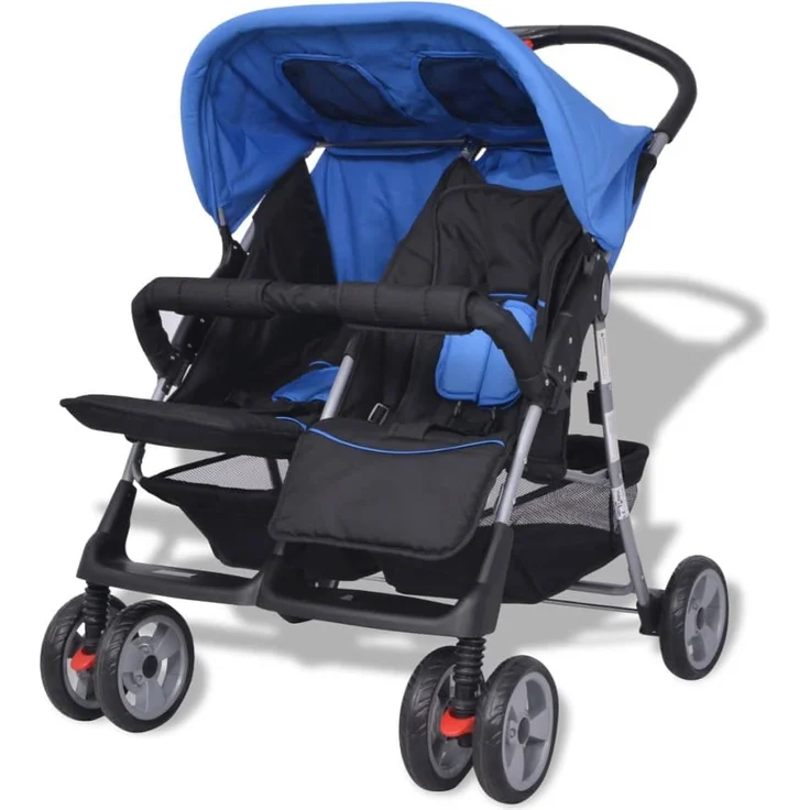 Baby Zwillingswagen Stahl Blau und Schwarz – Bild 5