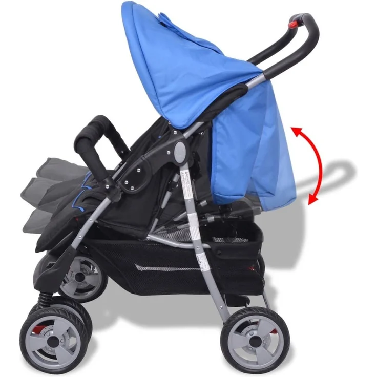 Baby Zwillingswagen Stahl Blau und Schwarz – Bild 7