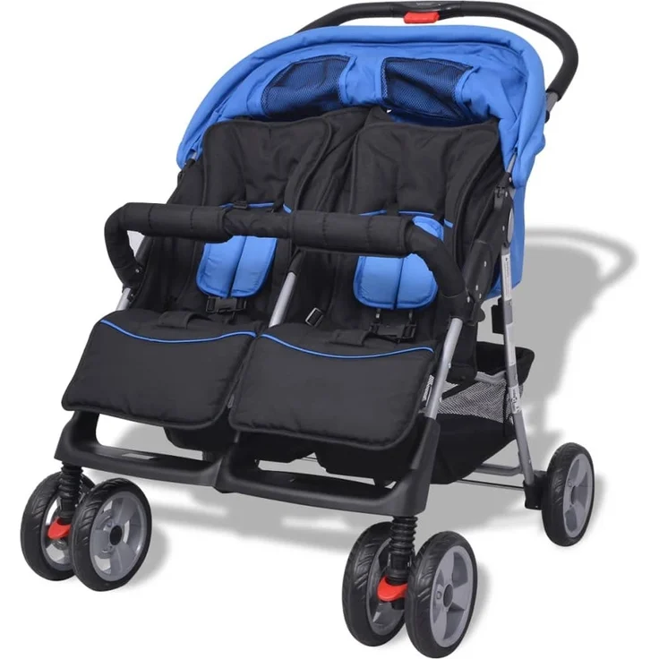 Baby Zwillingswagen Stahl Blau und Schwarz – Bild 4